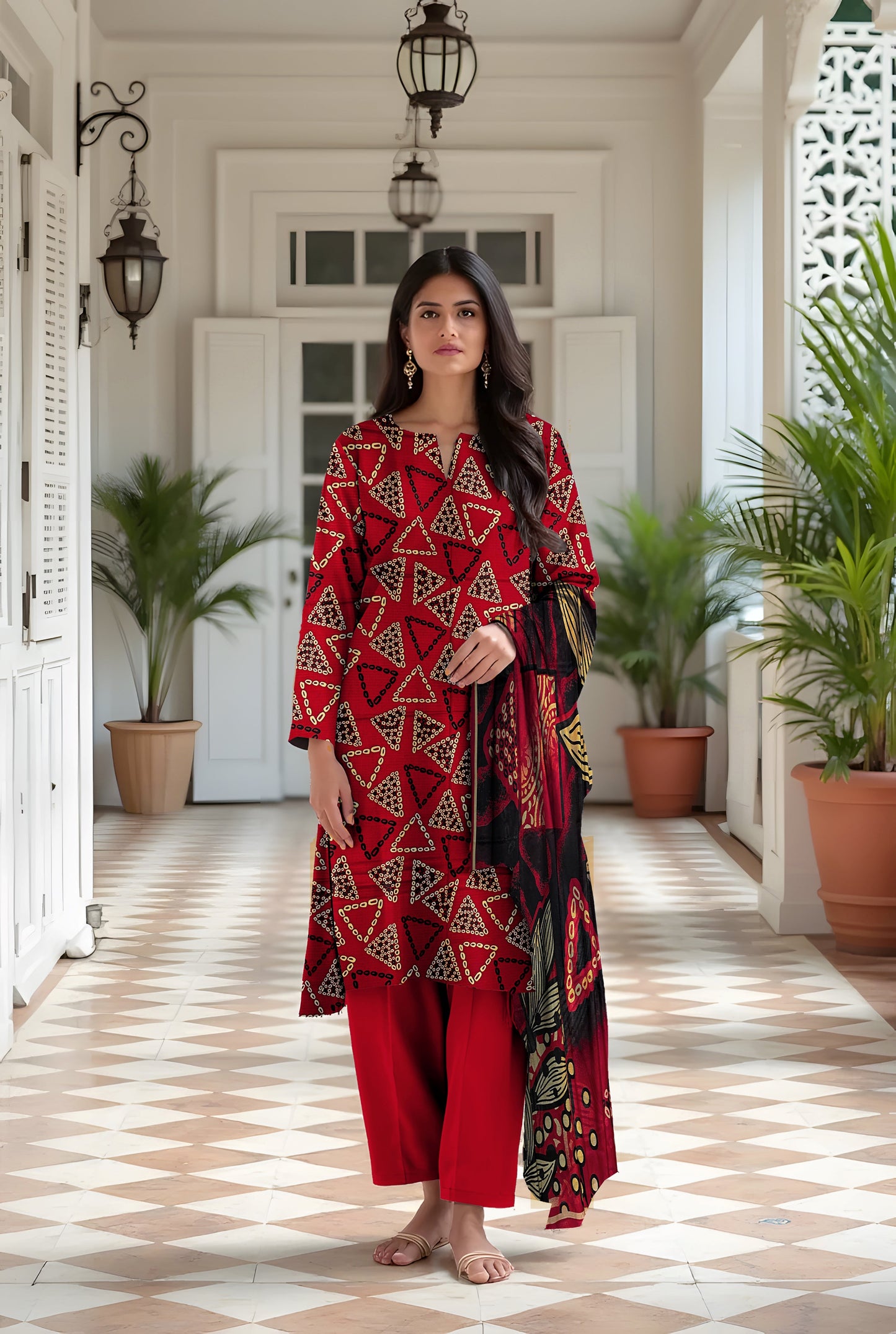 3 Pc Doria Linen Printed Unstitched Suit