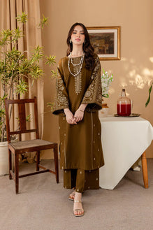 BA 68-2 Piece Embroidered Dhanak Shirt with Dyed Trouser