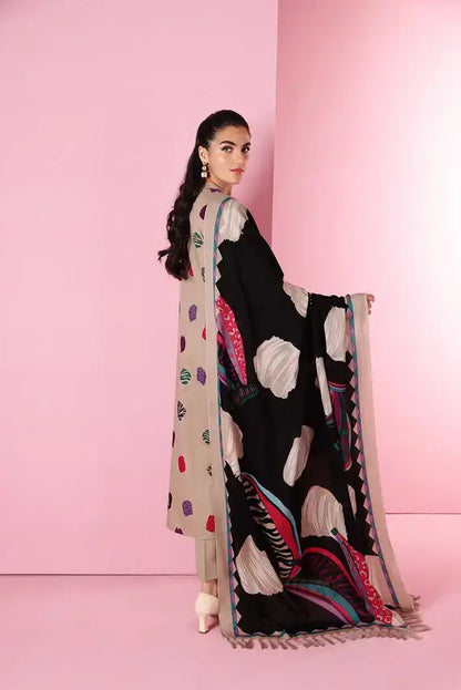 NS 1080-3 Piece Unstitched Embroidered Dhanak Suit ( Woolen Printed Shawl )