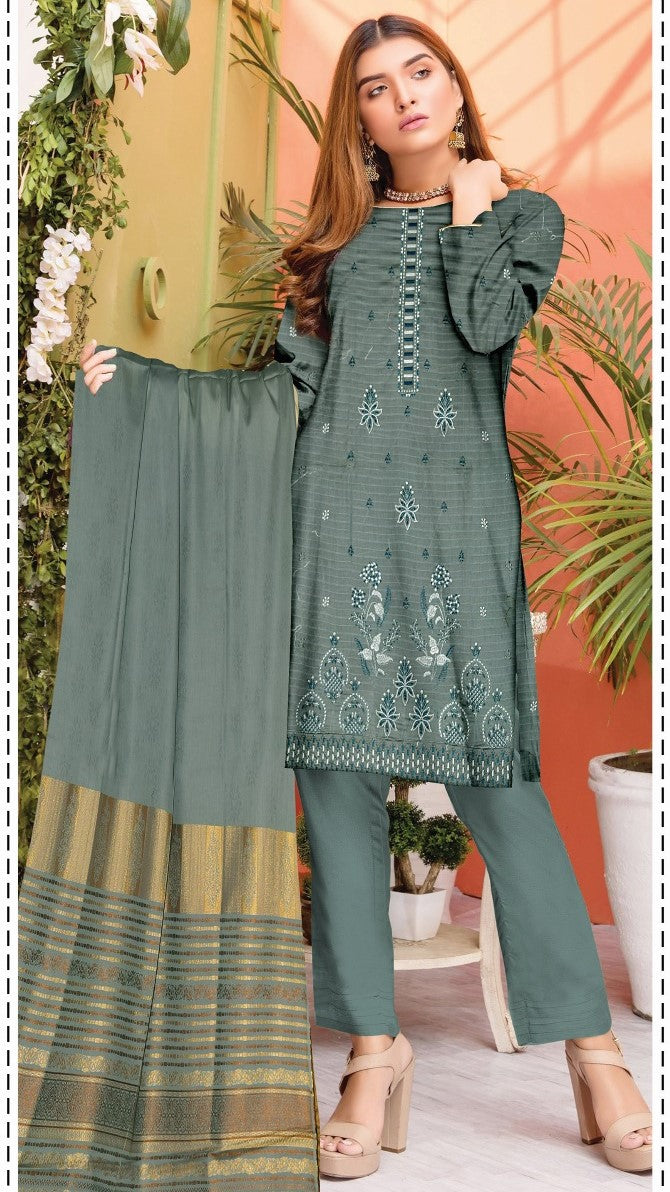 3-Piece Lawn Embroidered Suit - Nawab Din