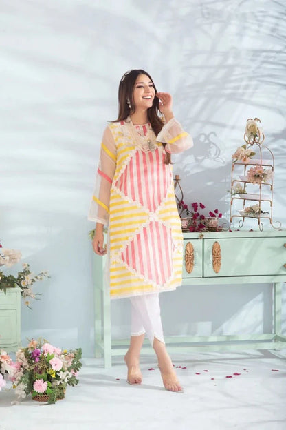 Tulip 2pcs Embroidered Organza Winter Dress - Rd 1013