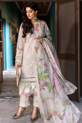 EL 12-3 PieceHeavy Embroidered Chicken Kari Lawn Suit ( Printed Silk Dupatta )