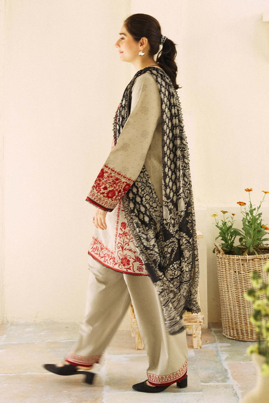 ZS 57-3 Piece Unstitched Heavy Embroidered Dhanak Suit ( Fine Printed Wool Shawl)