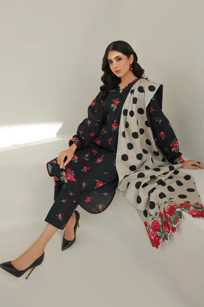 3Pc Digital Lawn Suit With ( Digital Printed Voile Dupatta )- BQ 1240