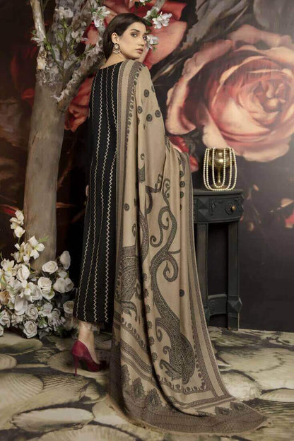 MJ 1090-3 Piece Unstitched Embroidered Dhanak Suit with Printed Wool Shawl