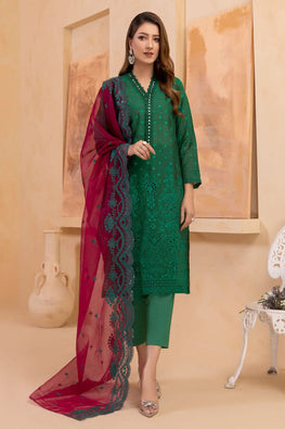 LM 18-Chicken kari borring Embroiderys 3 Pec Fully Embroidered Lawn Stuff With Organza Fully Embroidered Dupatta Extra Patches