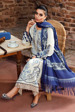 MB 715-3 Piece Embroidered Dhanak Shirt with Printed Wool Shawl