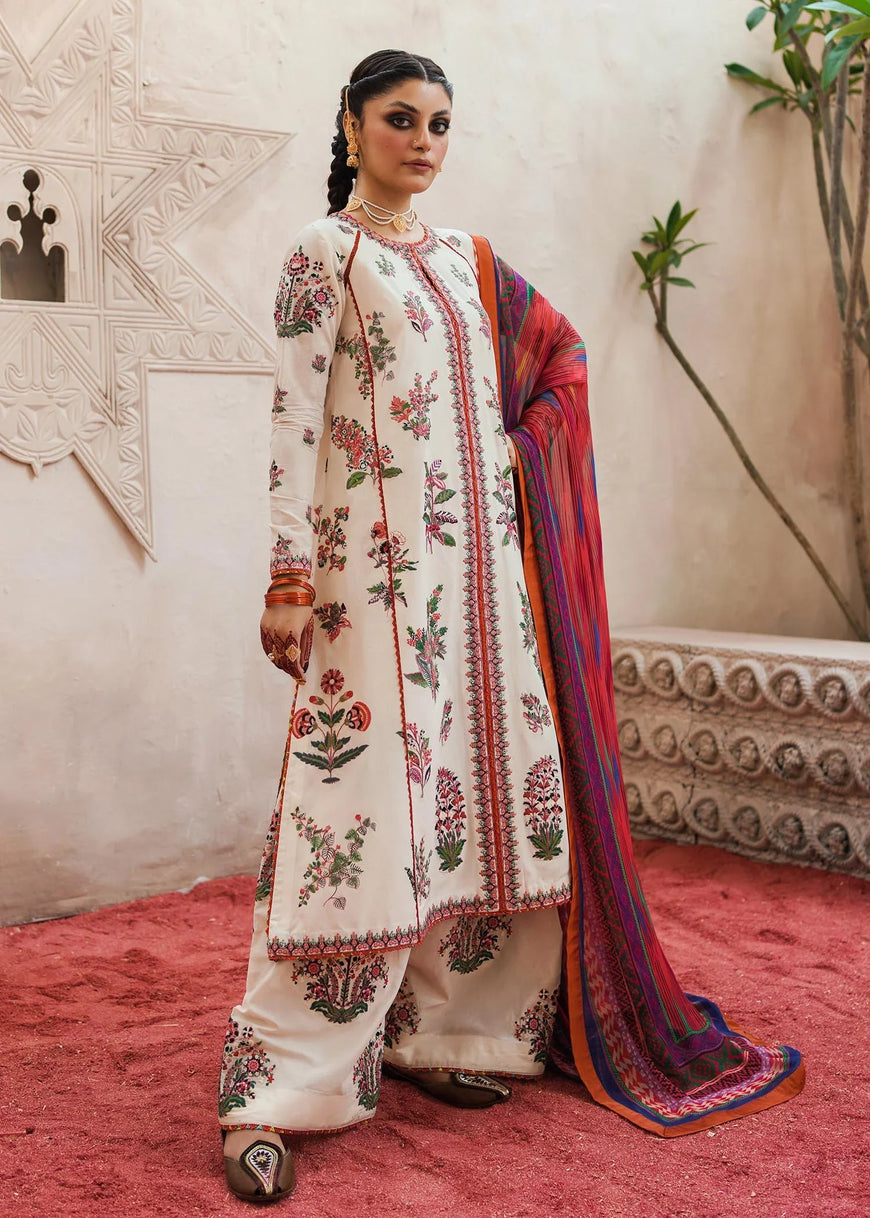 MB 575-Linen Stuff 3 piece Fully Embroidered With Digital Printed Silk Dupatta Extra Patches