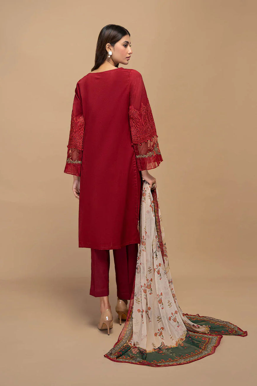 Winter Stuff 3 piece Fully Embroidered With Digital Printed Monar Dupatta