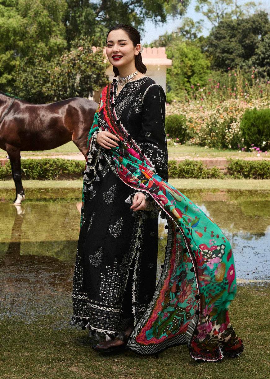 HR 728-3 Piece Unstitched Heavy Embroidered Dhanak Suit ( Printed Woolen Shawl )