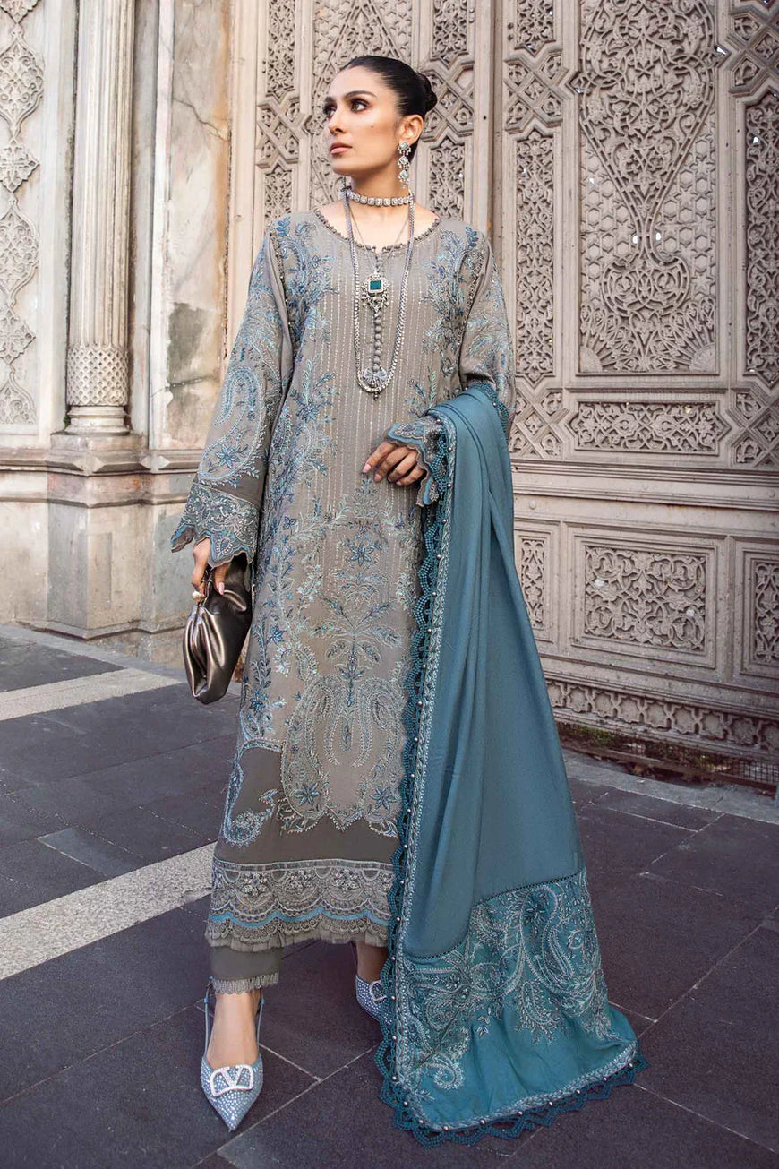 IZ 775-Dhanak Stuff 3 Piece Fully Embroidered Suit With Dhanak Embroidered Shawl