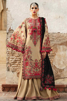 HR 690-3 Piece Unstitched Heavy Embroidered Dhanak Wool Suit Four Sided Embroidered Dhanak Shawl