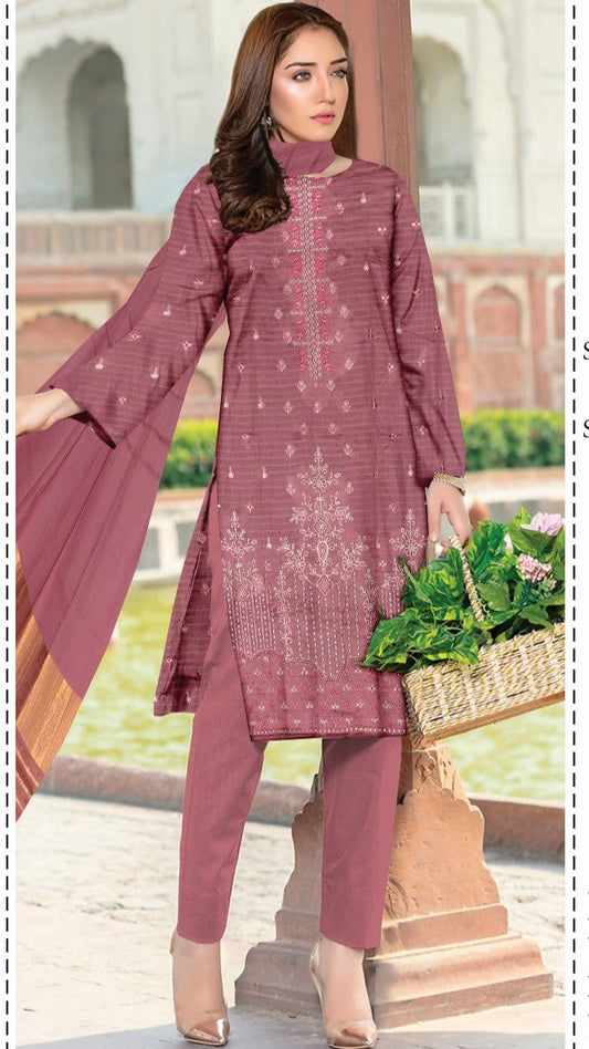 3-Piece Lawn Embroidered Suit - Nawab Din