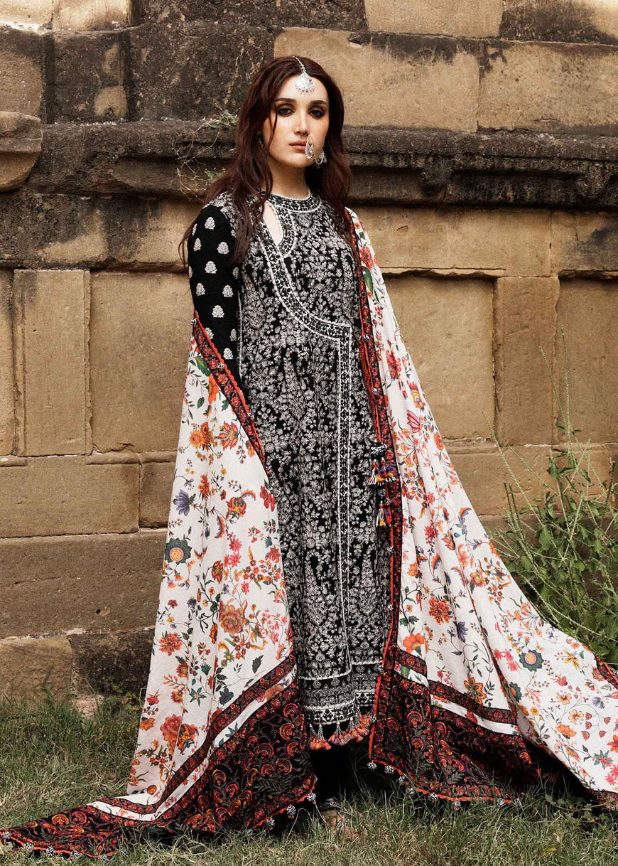 HR 720-3 Piece Embroidered Dhanak Shirt with Printed Wool Shawl