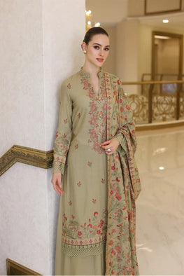 BR 955-Dhanak Stuff 3 Piece Fully Embroidered Suit With Dhanak Embroidered Shawl