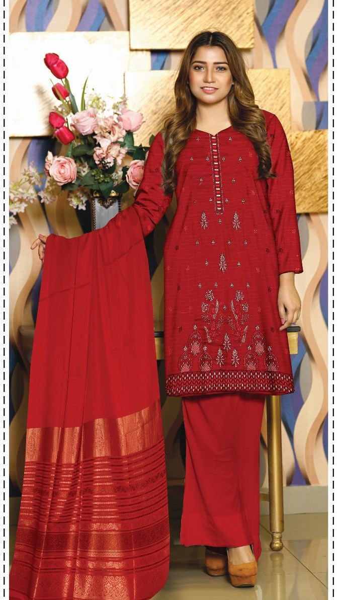 3-Piece Lawn Embroidered Suit - Nawab Din