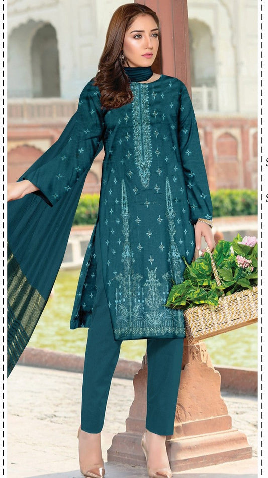 3-Piece Lawn Embroidered Suit - Nawab Din