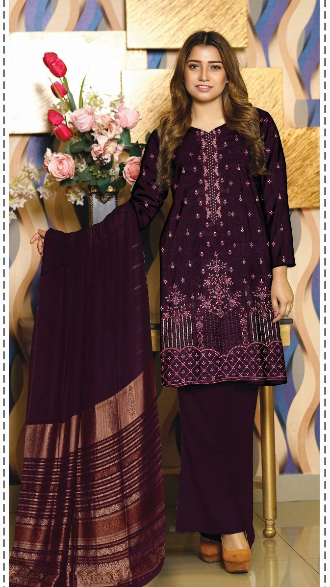 3-Piece Lawn Embroidered Suit - Nawab Din