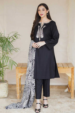 AS 20-3 Piece Embroidered Dhanak Shirt with Printed Wool Shawl