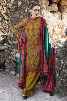 HR 675-3 Piece Unstitched Heavy Embroidered Dhanak Wool Suit Printed Woolen Shawl it