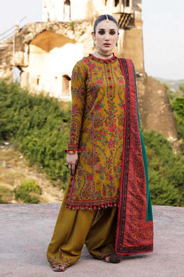 HR 675-3 Piece Unstitched Heavy Embroidered Dhanak Wool Suit Printed Woolen Shawl it