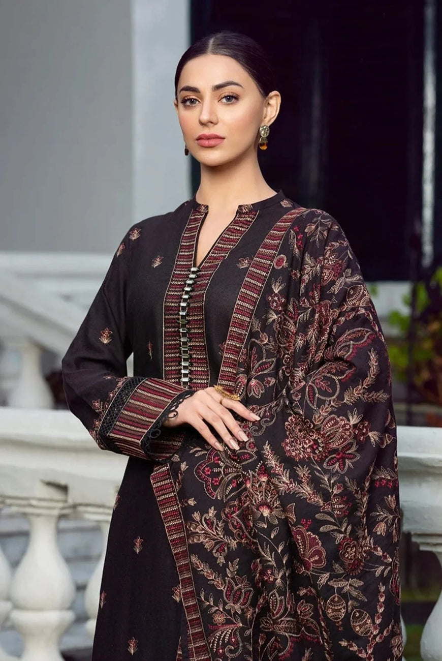 BR 1020-3 Piece Unstitch Heavy Embroidery Dhanak Stuff With Heavy Embroidery Dhanak Shawl