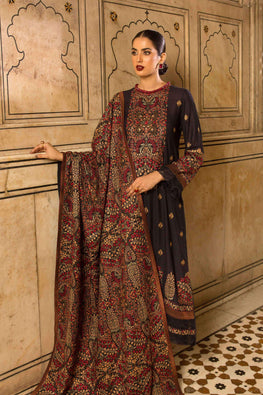 BR 865 Dhanak Stuff 3 piece Fully Embroidered With Dhanak Fully Embroidered Shawal Extra Patches