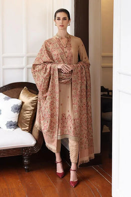 BR 685-3 Piece Unstitched Heavy Embroidered Dhanak Wool Suit Heavy Embroidered Dhanak Shawl