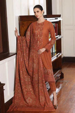 BR 950-Dhanak Stuff 3 Piece Fully Embroidered Suit With Dhanak Embroidered Shawl