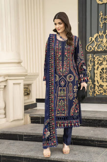 MB 965B- 3 Piece Dhanak Embroidery Suit With Four Sides Embroidery Dhanak Shawl