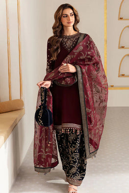 BQ 1010- Velvet Stuff 9000 Micro Fully Embroidery Sequence Work With Sequence Embroidery Organza Dupatta