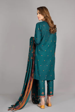 KS 38-Embroided 3pc Lawn dress with embroidered Lawn dupatta & Patches