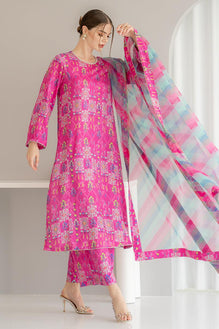 KD 121-Lawn Stuff 3 Piece Digital Printed Stemped Article With Monar Dupatta