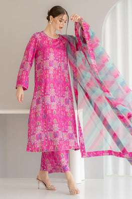 KD 121-Lawn Stuff 3 Piece Digital Printed Stemped Article With Monar Dupatta