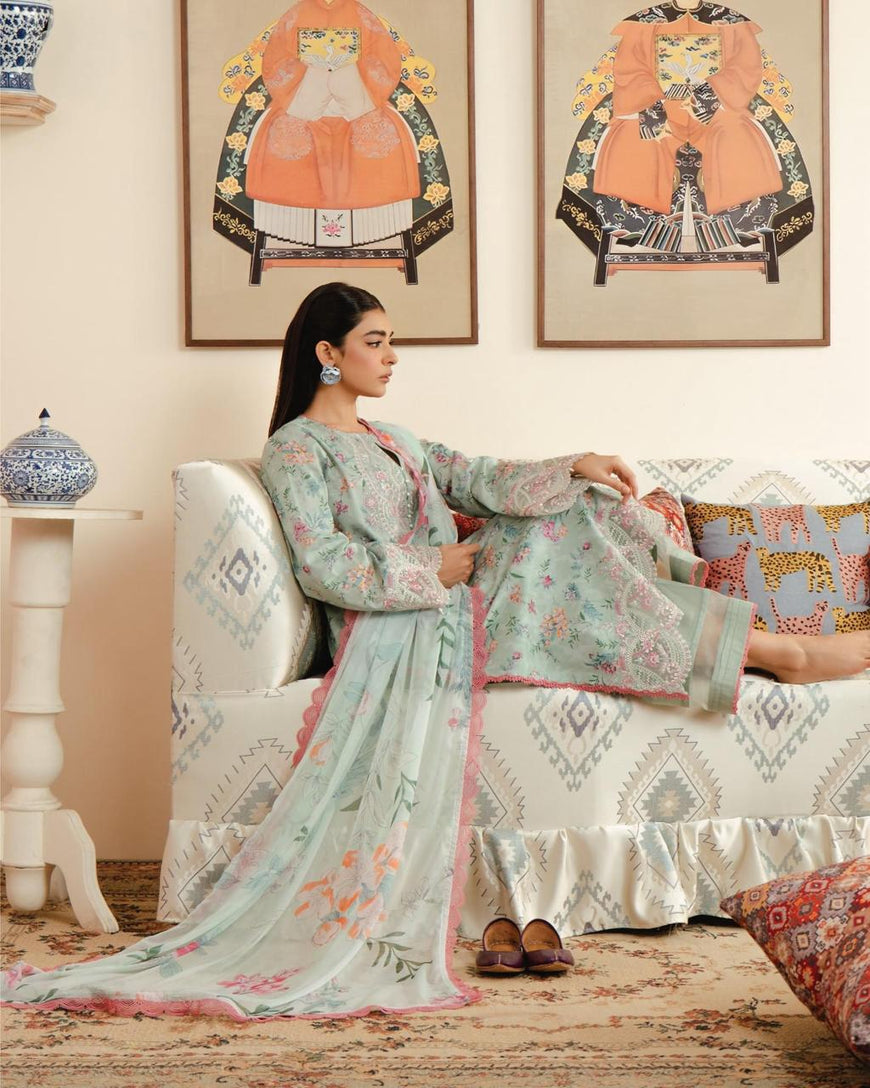 AF 83-3 Piece Printed Lawn Shirt with Printed Chiffon Duppata