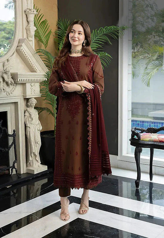 AJ 2556-3 Piece Embroidered Lawn Shirt with Embroidered Lawn Dupatta