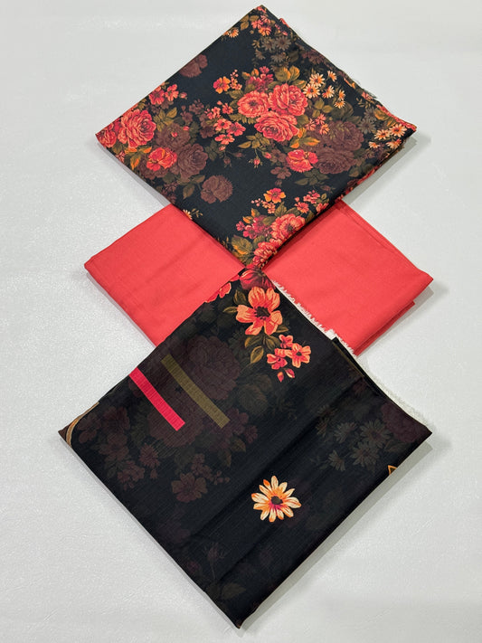 3 Pc Doria Linen Printed Unstitched Suit