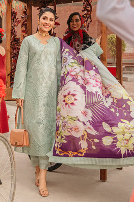 MS 42-Lawn 3 piece Fully Embroidered With Digital Printed Silk Dupatta Chicken kari borring Embroiderys