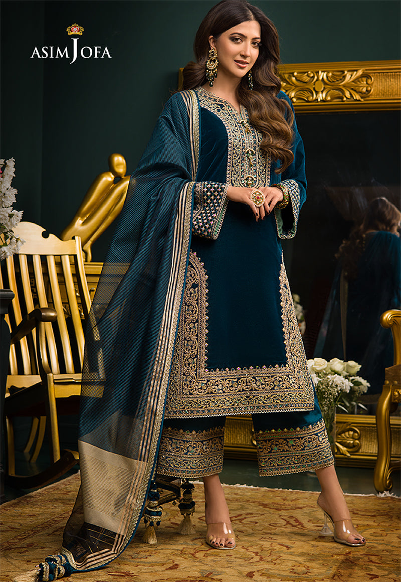 AJ 1025-Velvet Stuff 9000 Micro Fully Embroidery With  Organza Dupatta
