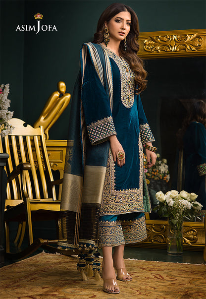 AJ 1025-Velvet Stuff 9000 Micro Fully Embroidery With  Organza Dupatta