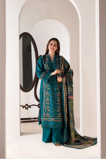 SN 61-3 Piece Embroidered Dhanak Shirt with Printed Wool Shawl