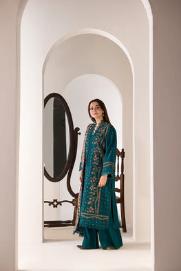 SN 61-3 Piece Embroidered Dhanak Shirt with Printed Wool Shawl