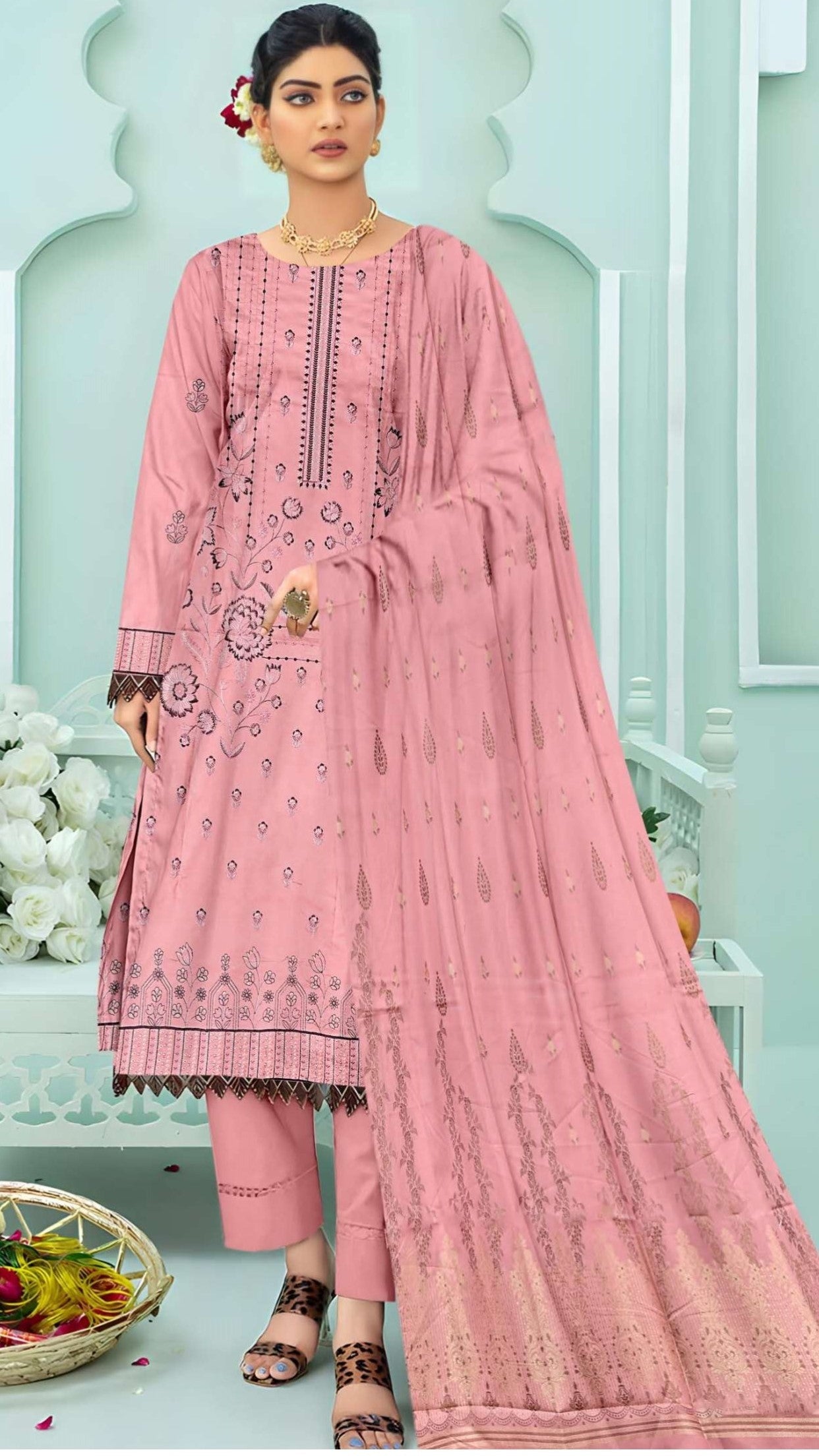 3-Piece Doria Lawn Embroidered Suit - Nawab Din