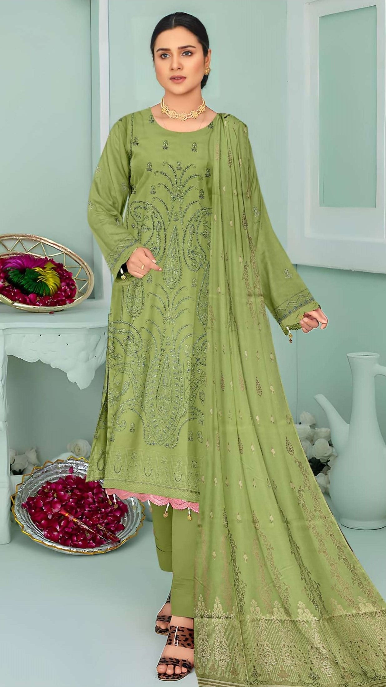 3-Piece Doria Lawn Embroidered Suit - Nawab Din