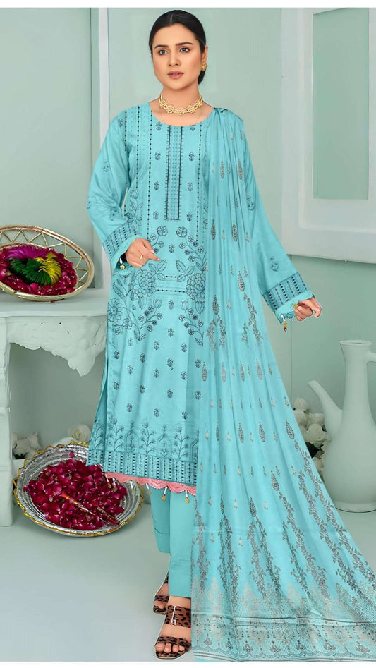 3-Piece Doria Lawn Embroidered Suit - Nawab Din