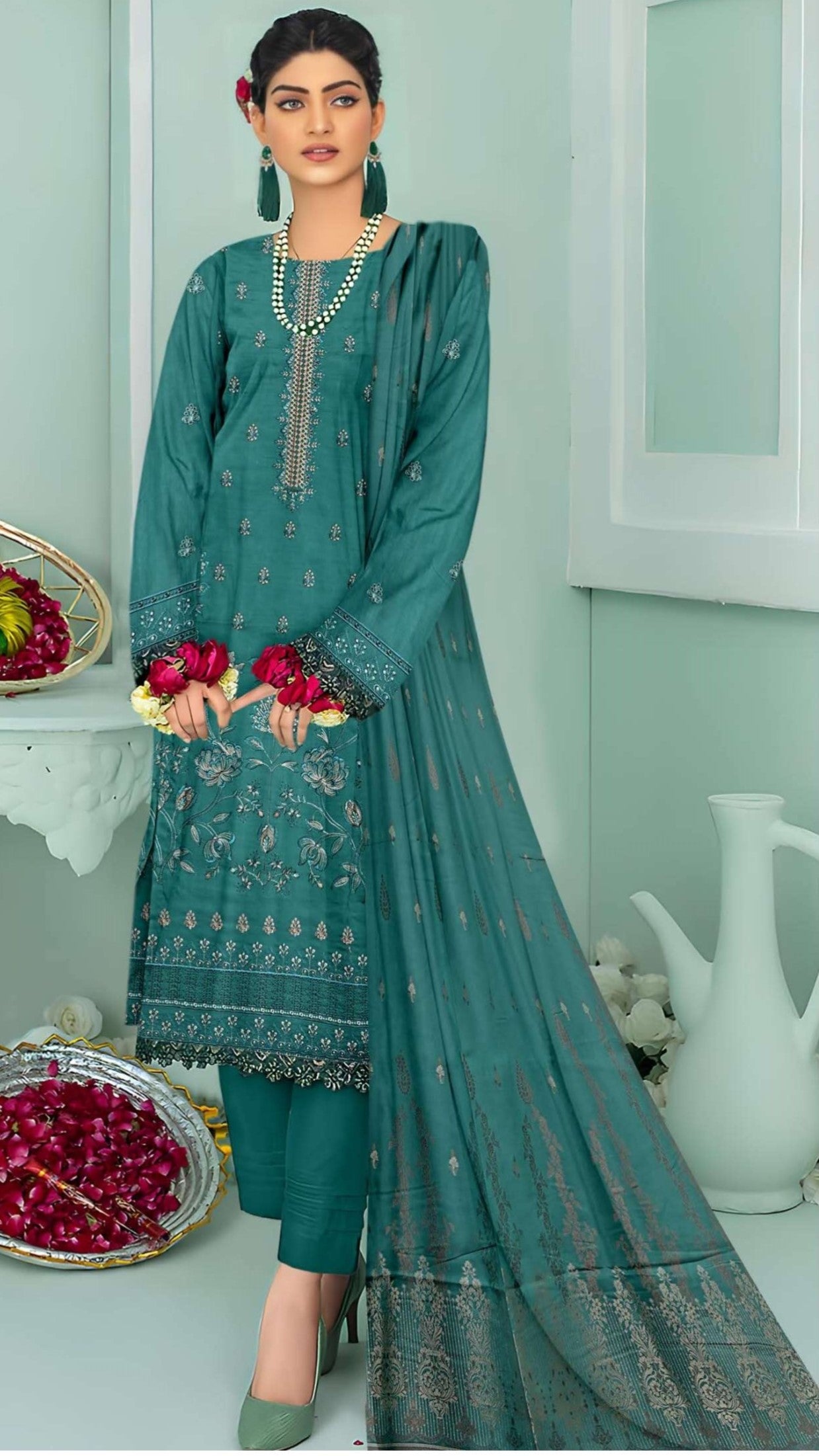 3-Piece Doria Lawn Embroidered Suit - Nawab Din