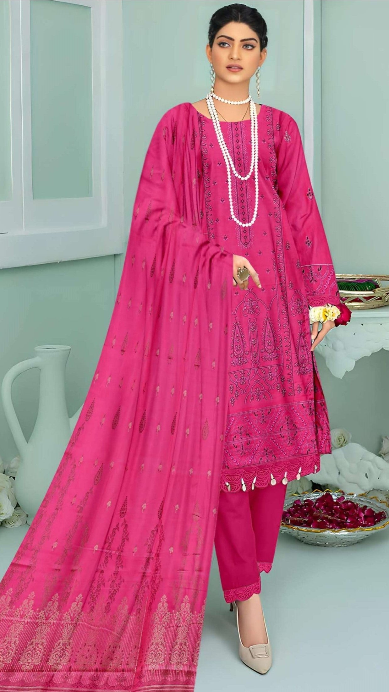 3-Piece Doria Lawn Embroidered Suit - Nawab Din