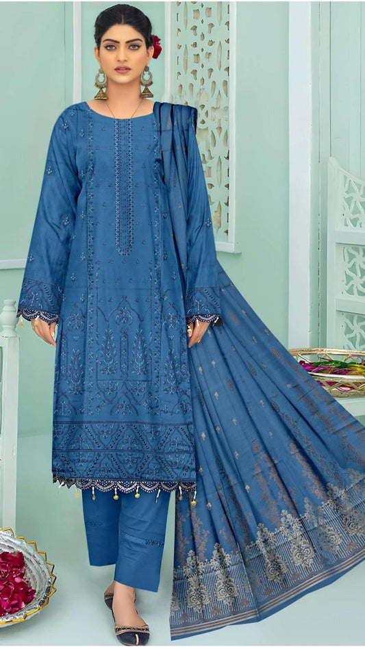 3-Piece Doria Lawn Embroidered Suit - Nawab Din