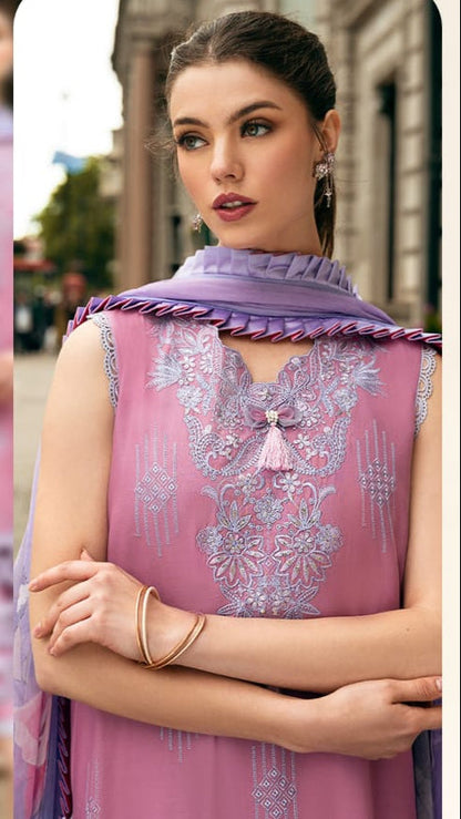 MS 2570B-3 Pcs Embroidered Lawn Shirt with Printed Dupatta