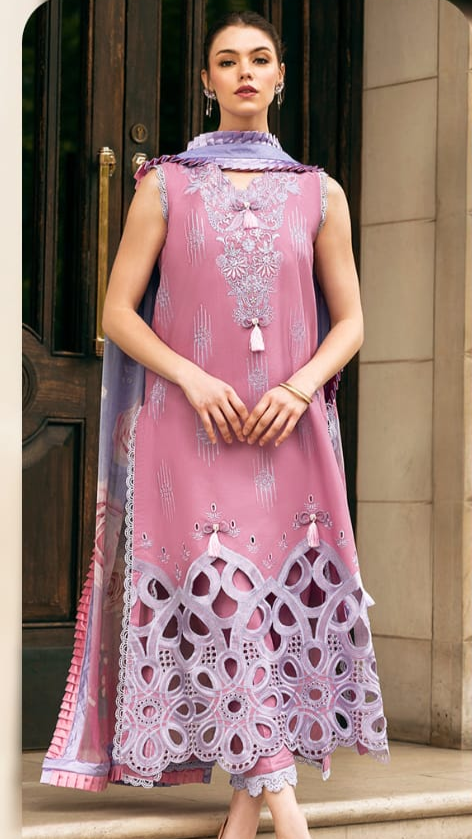 MS 2570B-3 Pcs Embroidered Lawn Shirt with Printed Dupatta